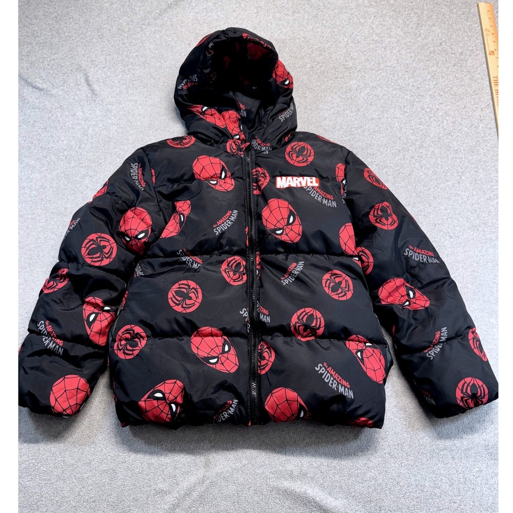 Marvel Spiderman Puffer Jacket Kids Size 14/16 XL Black Red Amazing Spider-Man